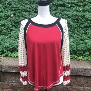 NWT Free People Macrame Sleeved Top